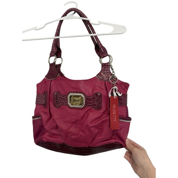 NWT Rosetti Y2K 2000s Magenta Slouch Bag Croc Accents‎ Stone $79 Retail - Picture 1 of 7